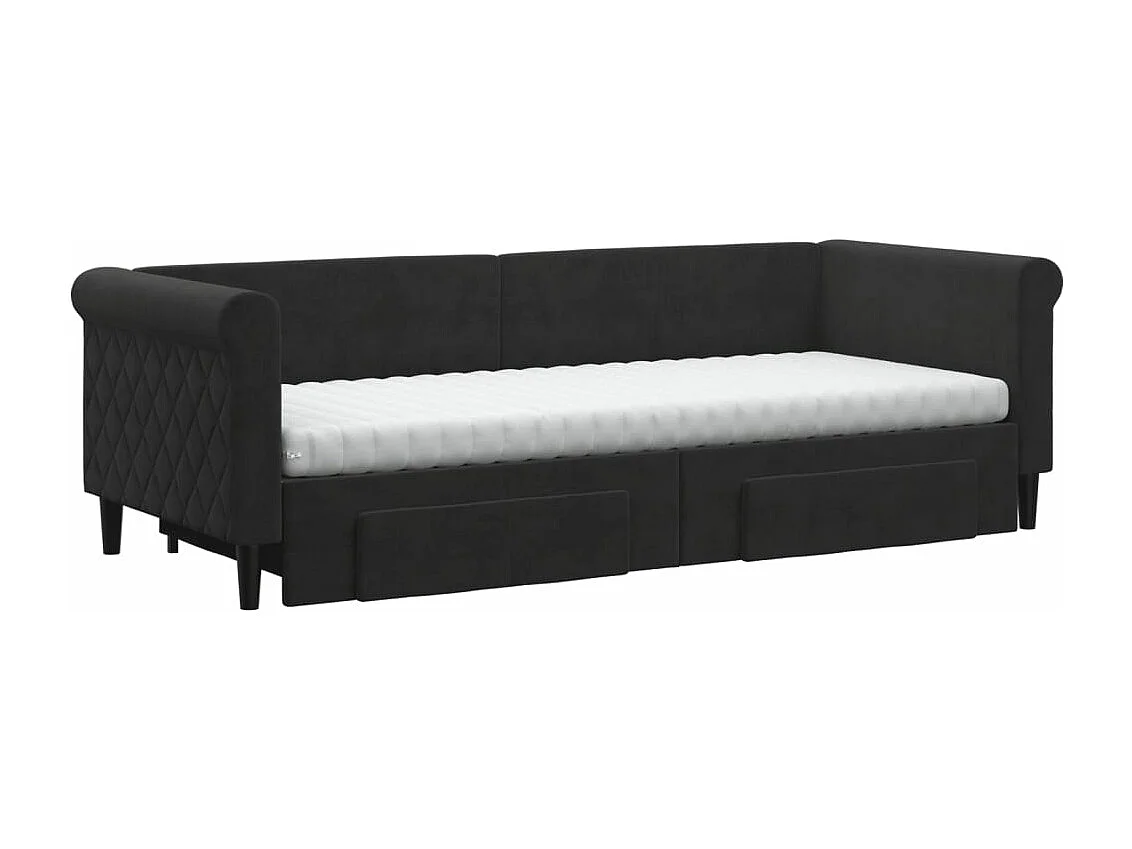Divano Letto Estraibile con Cassetti Nero 80x200 cm in Velluto
