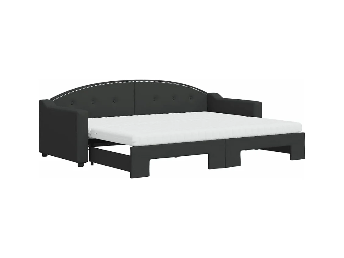 Lit de jour avec lit gigogne et matelas noir 80x200 cm tissu