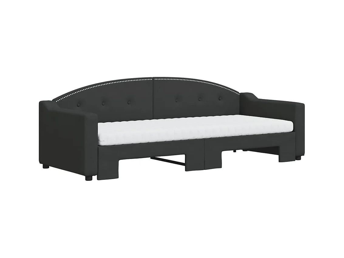 Lit de jour avec lit gigogne et matelas noir 80x200 cm tissu