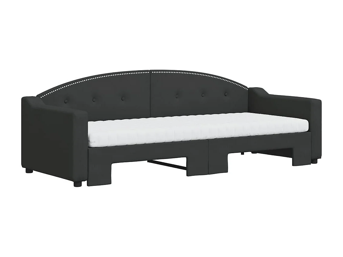 Lit de jour avec lit gigogne et matelas noir 80x200 cm tissu