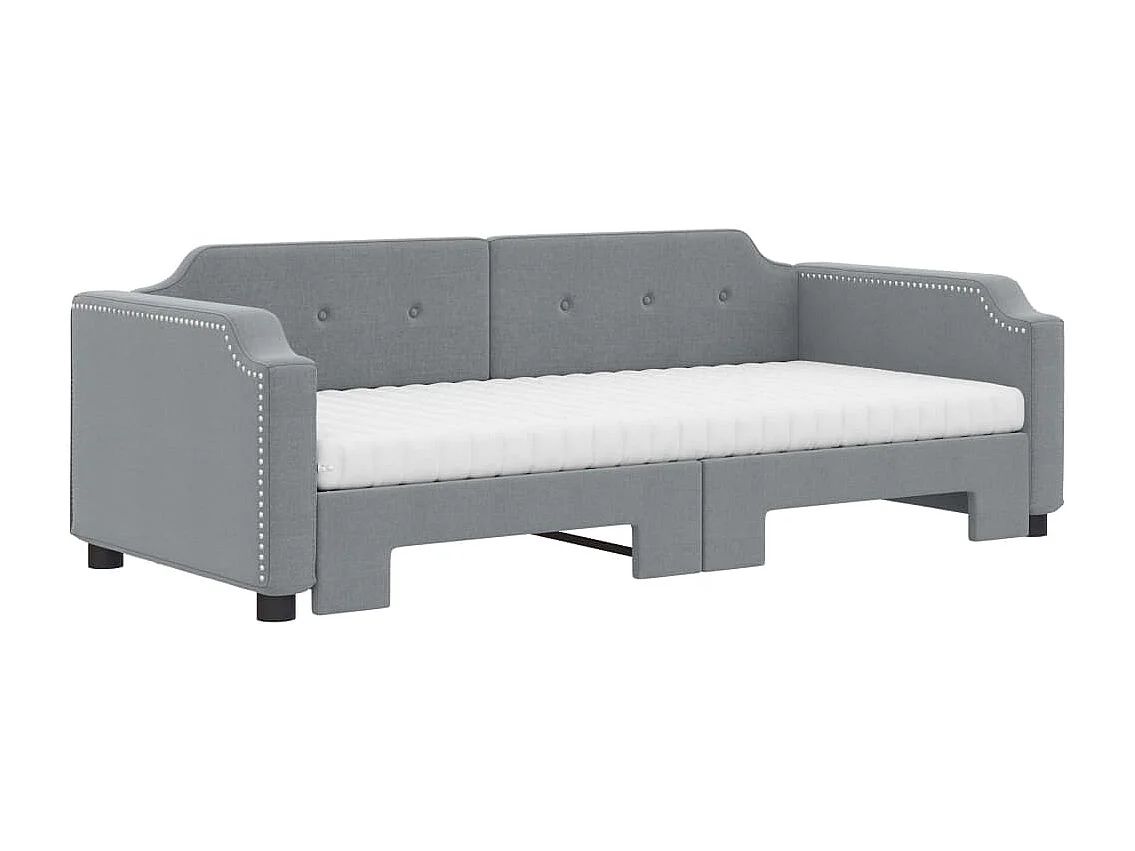 Lit de jour avec gigogne et matelas gris clair 90x190 cm tissu