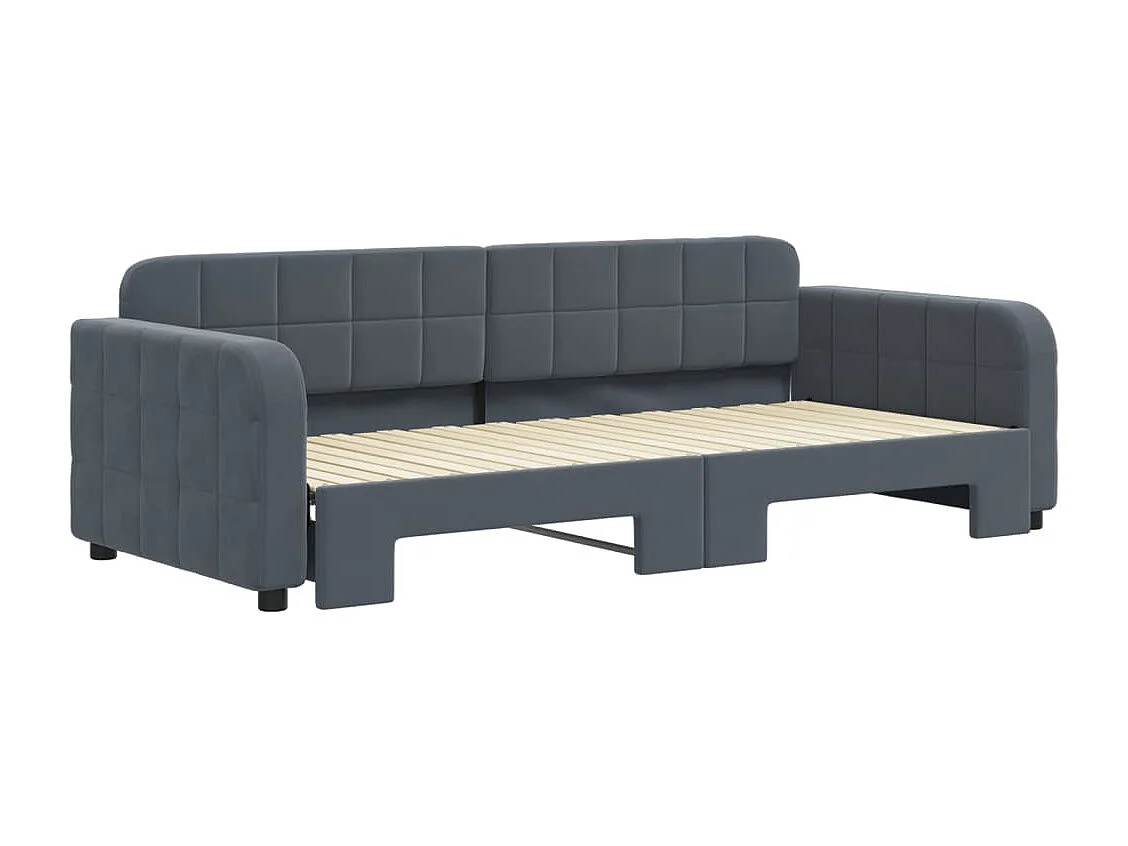 Divano Letto con Letto Estraibile Grigio Scuro 90x200cm Velluto