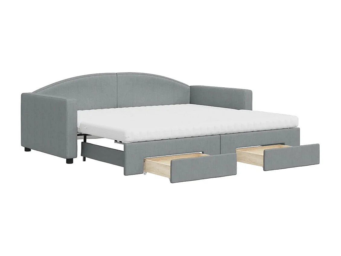 Lit de jour avec gigogne et tiroirs gris clair 90x190 cm tissu