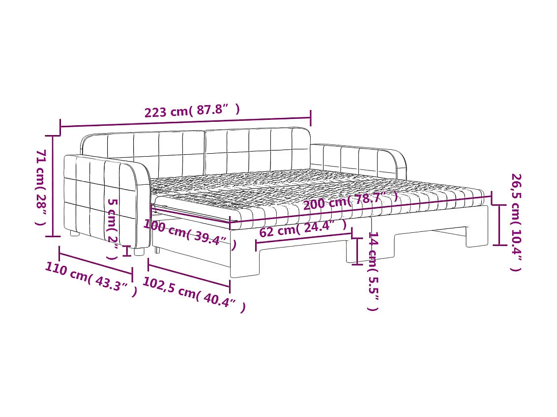 Lit de jour et gigogne et matelas gris clair 100x200 cm velours
