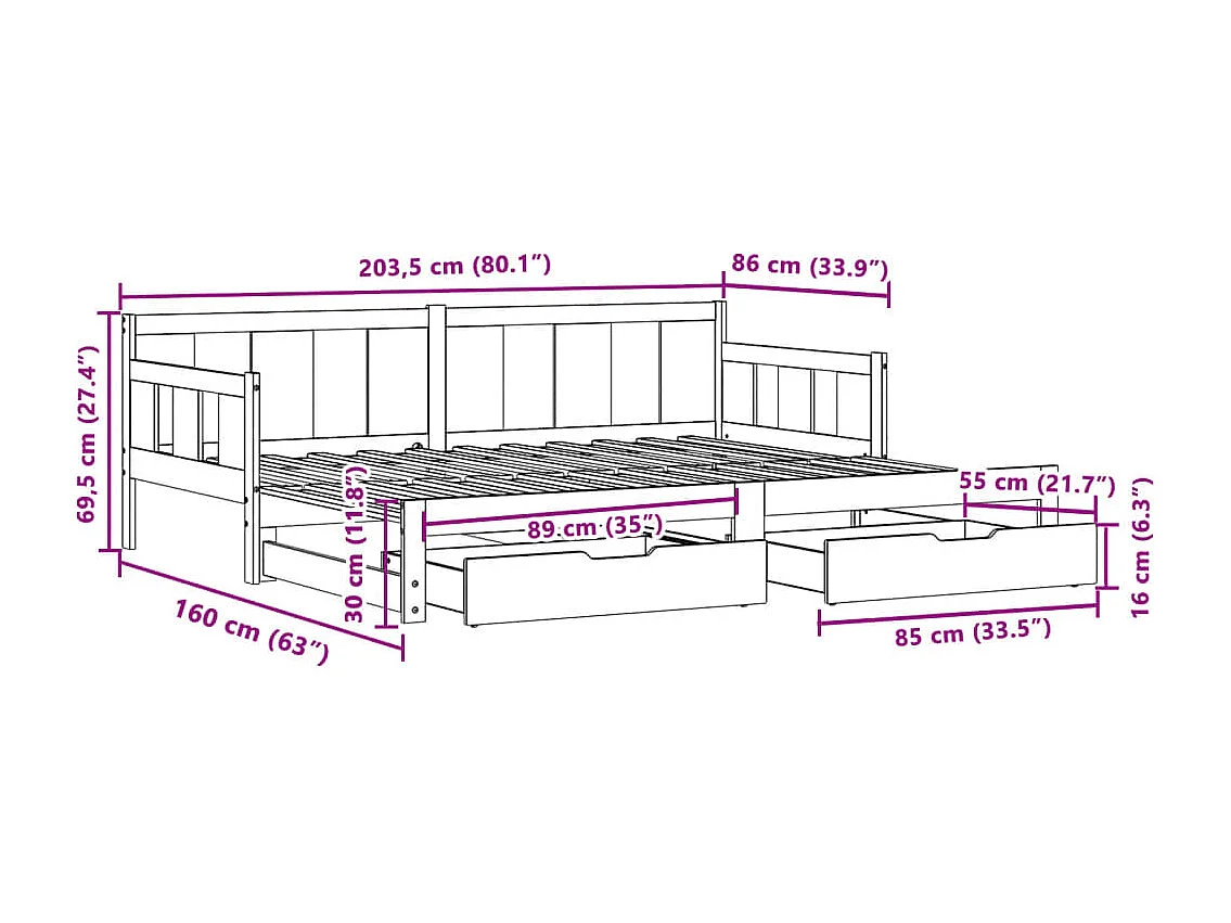 Divano Letto Estraibile con Cassetti senza Materasso 80x200 cm