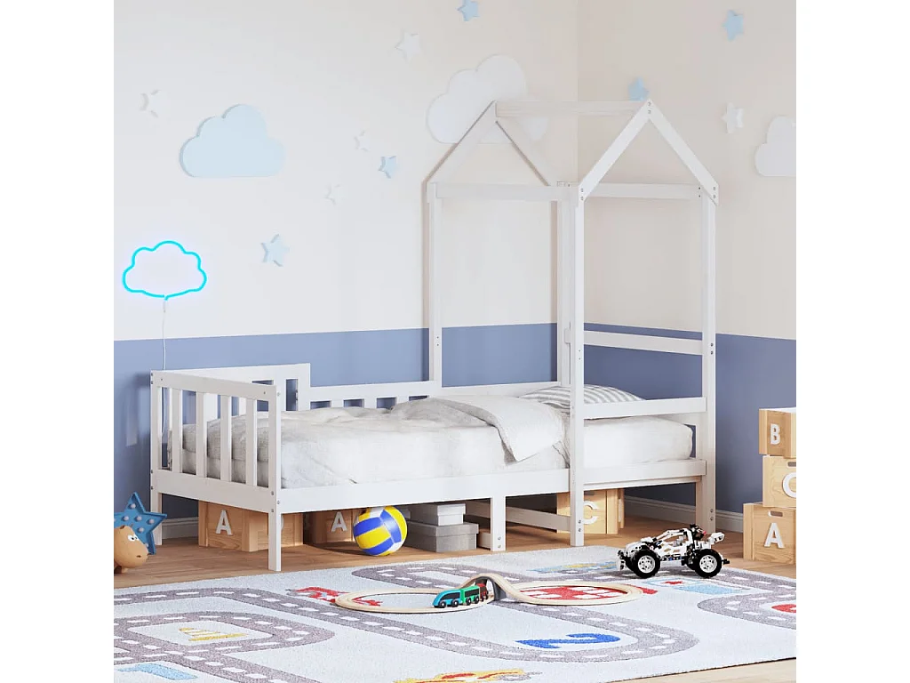 Sofá-cama c/ telhado 90x190 cm madeira de pinho maciça branco