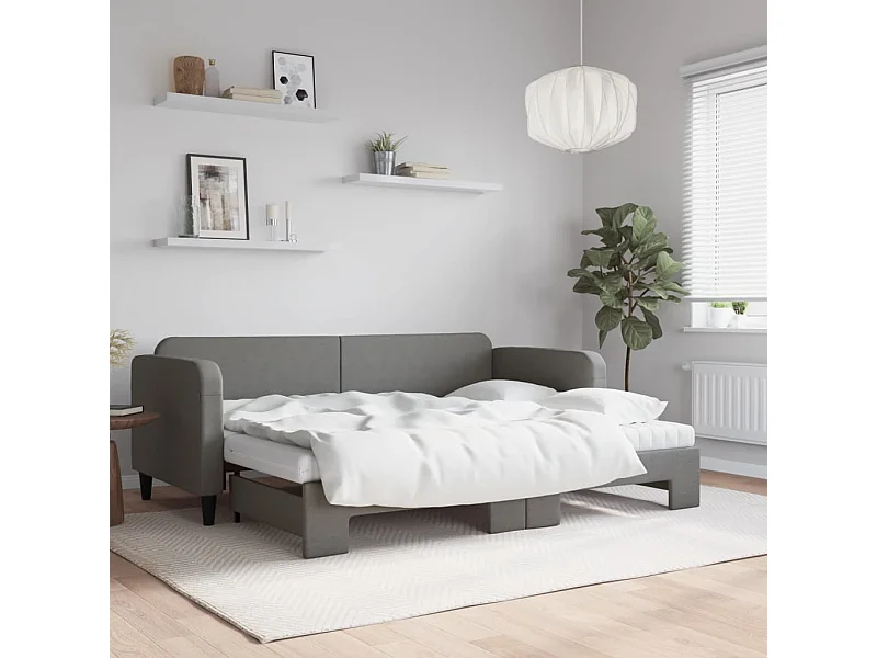 Divano Letto Estraibile Materassi Grigio Scuro 80x200cm Tessuto