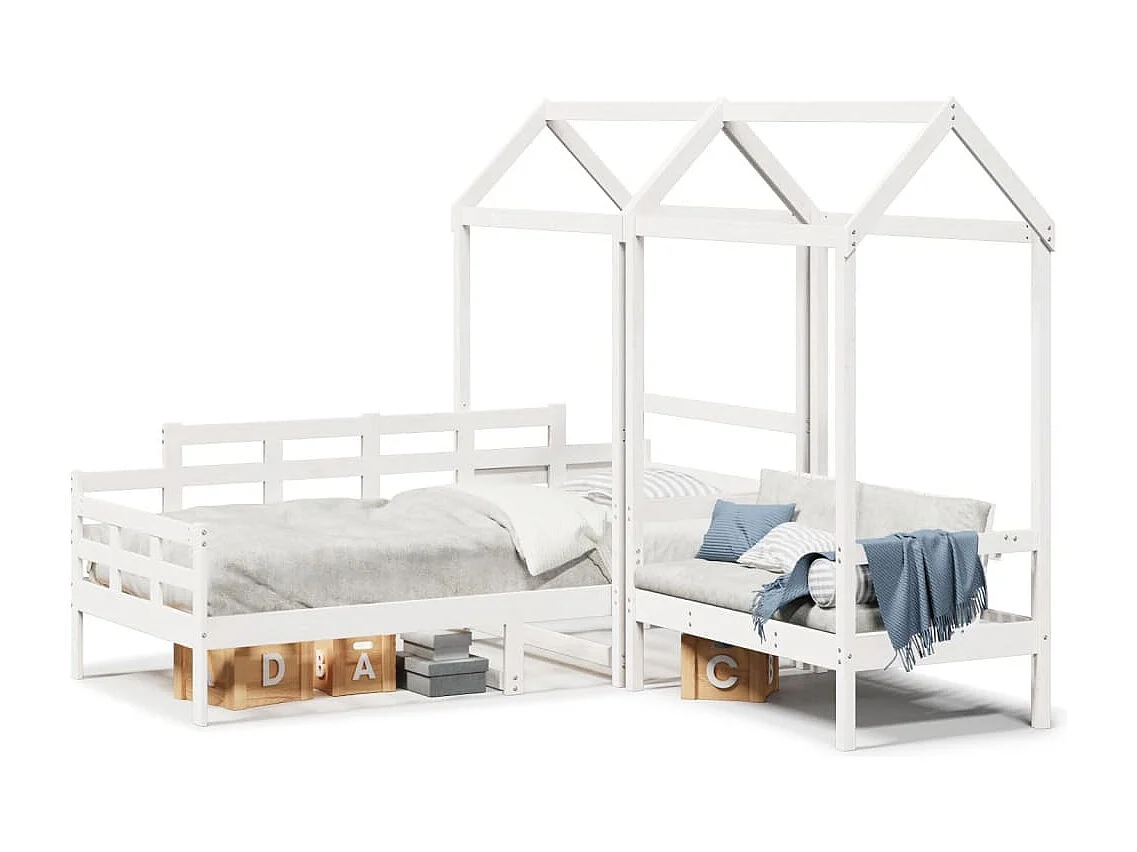 Conj. sofá-cama e banco c/ telhado 90x200cm pinho maciço branco