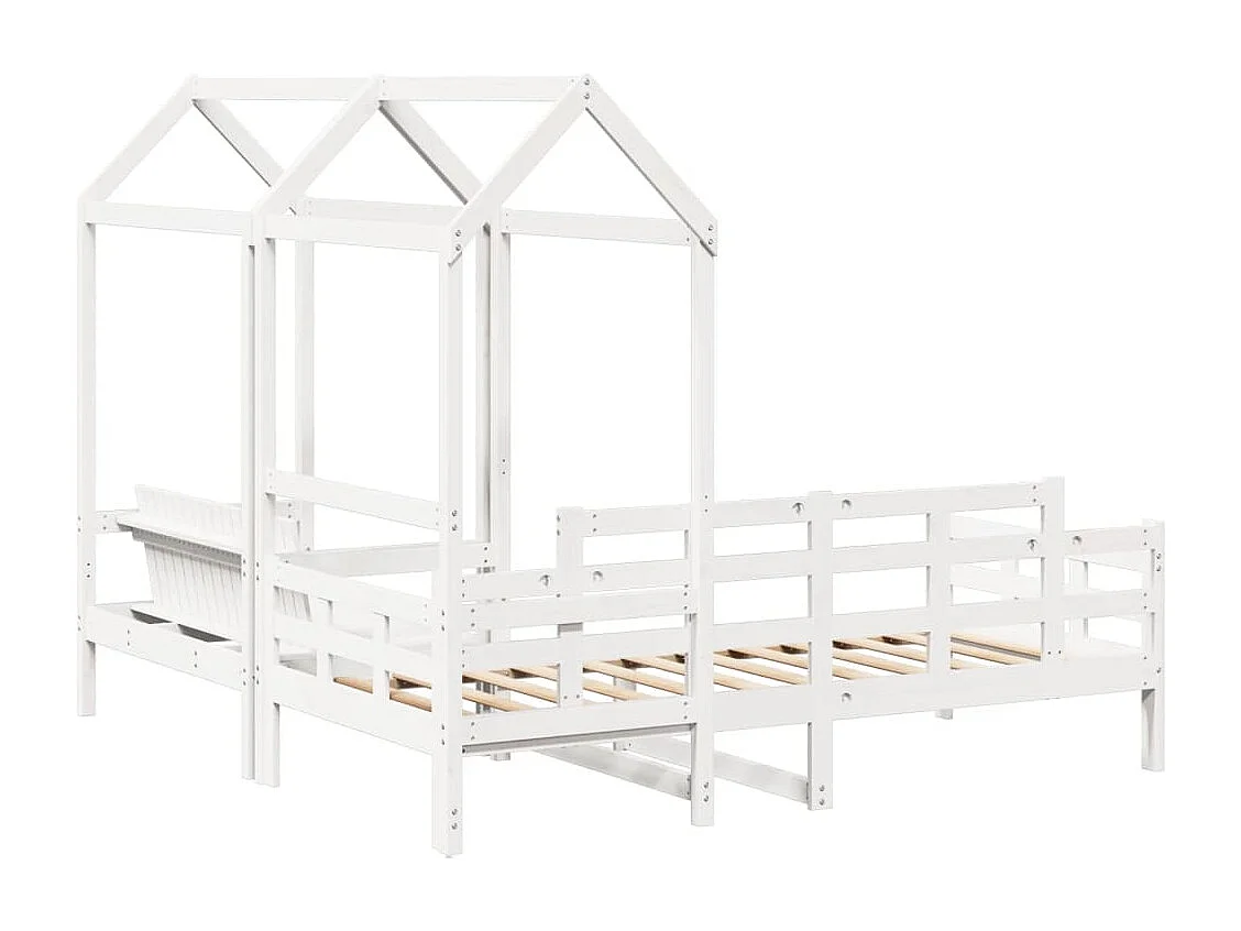 Conj. sofá-cama e banco c/ telhado 90x200cm pinho maciço branco