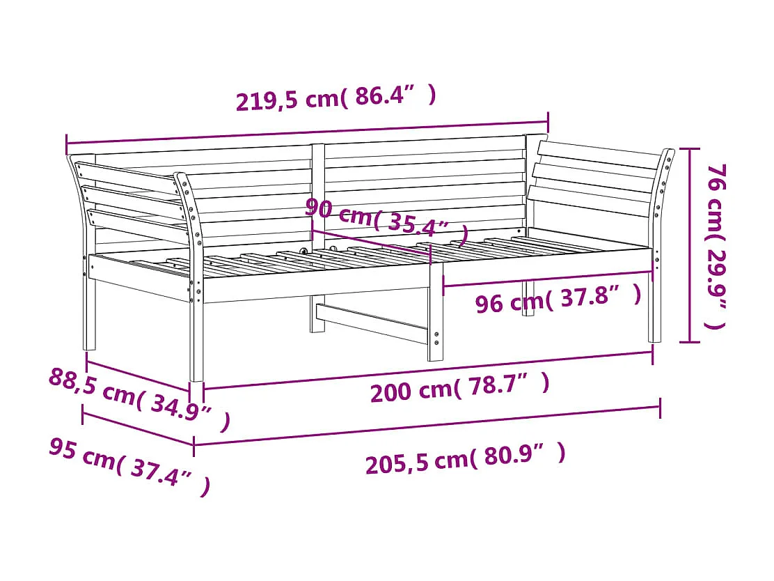 Sofá-cama sem colchão 90x200 cm madeira de pinho maciça