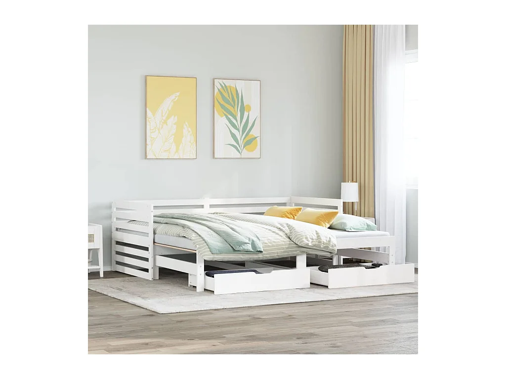 Lit de jour et tiroirs sans matelas blanc 90x200 cm bois massif