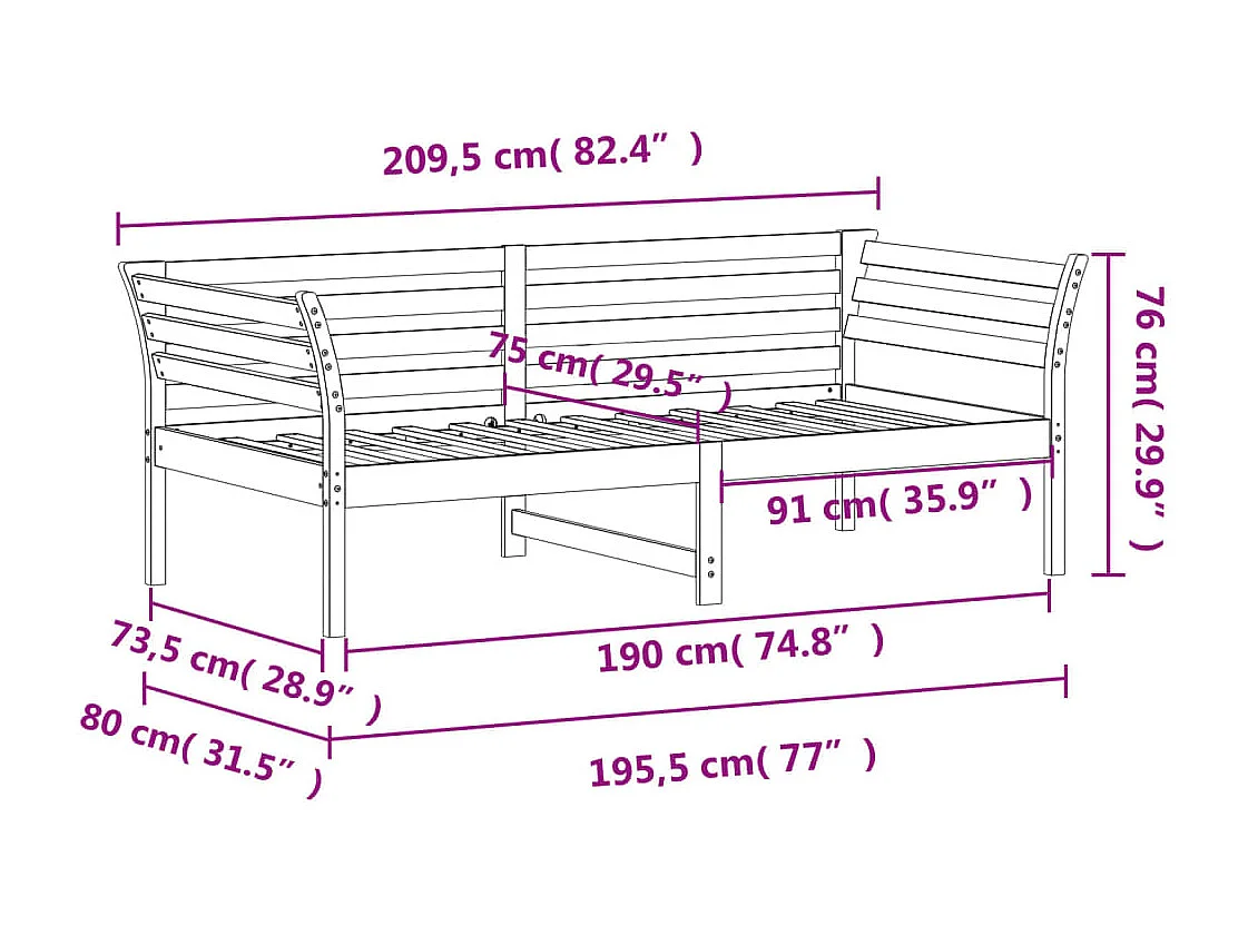 Lit de jour sans matelas cire marron 75x190 cm pin massif