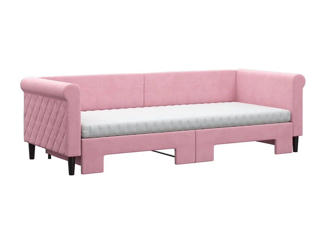 Sofá cama nido con colchón terciopelo rosa 80x200 cm