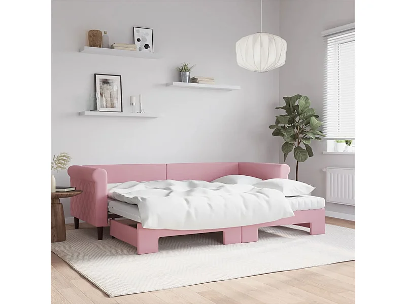 Divano Letto Estraibile con Materassi Rosa 80x200 cm Velluto