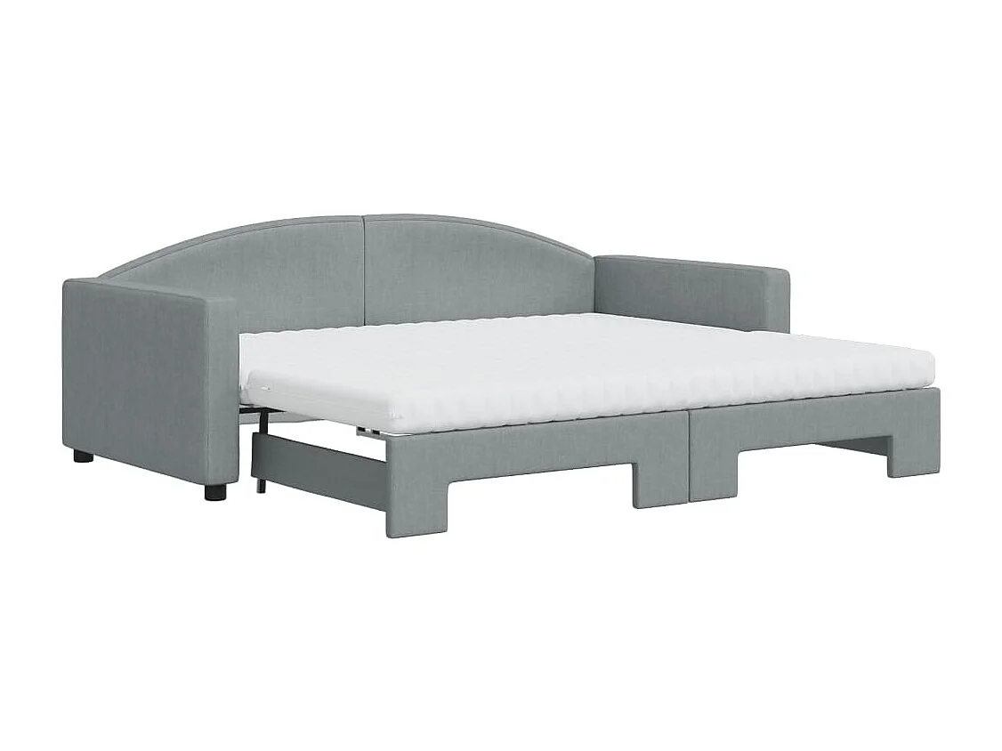 Lit de jour avec gigogne et matelas gris clair 90x190 cm tissu