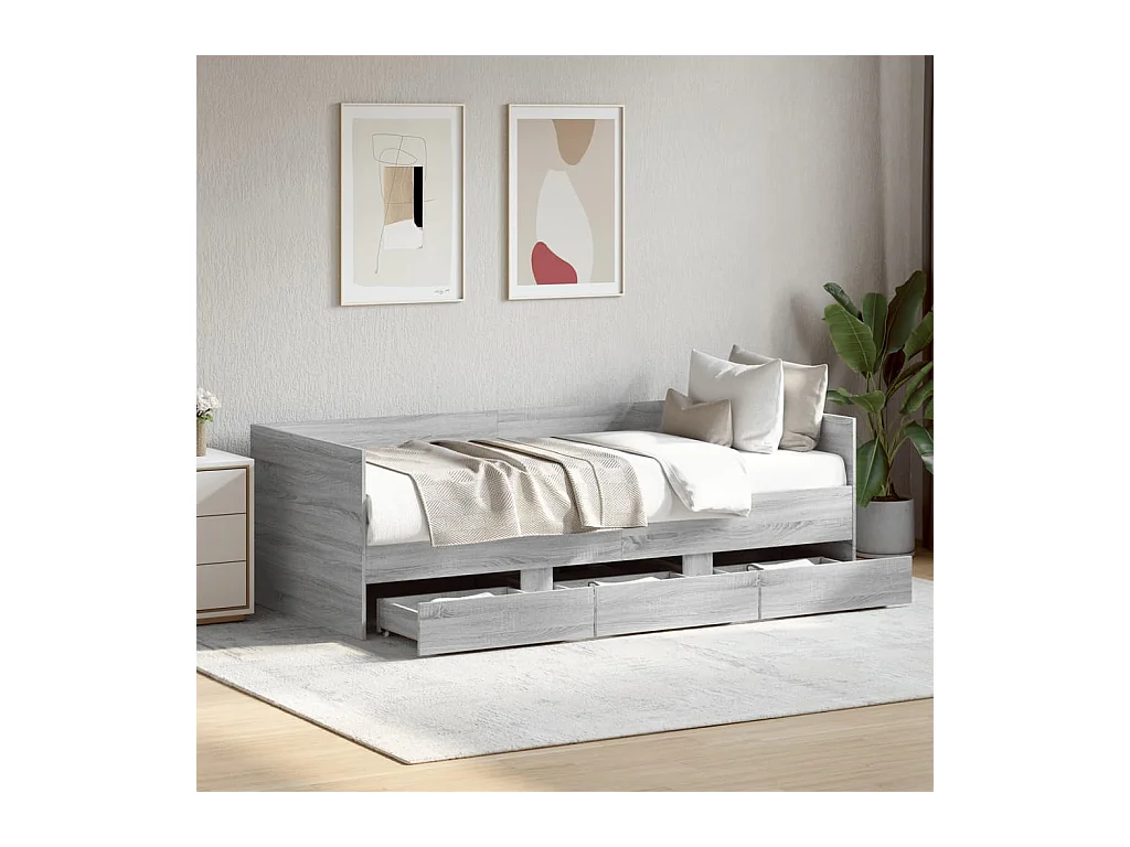 Tagesbett mit Schubladen ohne Matratze Grau Sonoma 75x190 cm