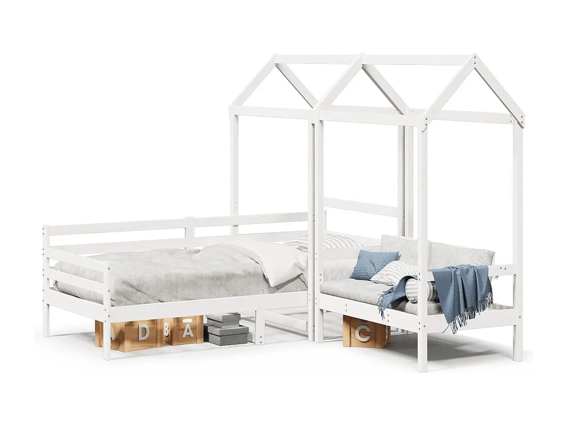 Set Dormeuse e Panca con Tetto Bianco 90x200cm Massello Pino