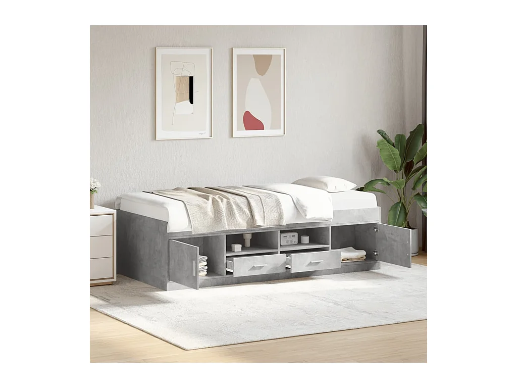Sofá-cama com gavetas sem colchão 75x190 cm cinzento cimento