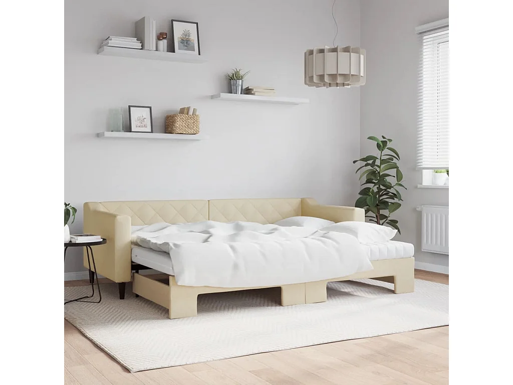 Divano Letto Estraibile con Materassi Crema 80x200 cm Tessuto