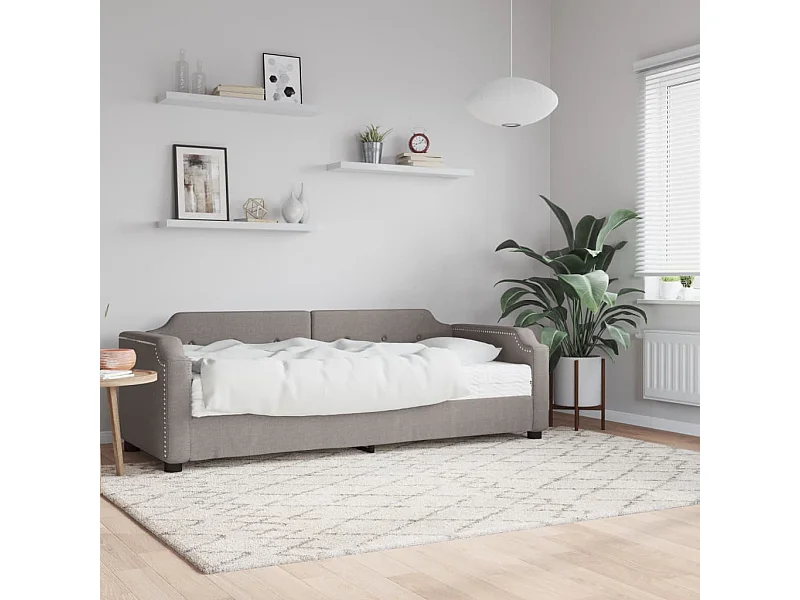 Lit de jour avec matelas taupe 90x200 cm tissu