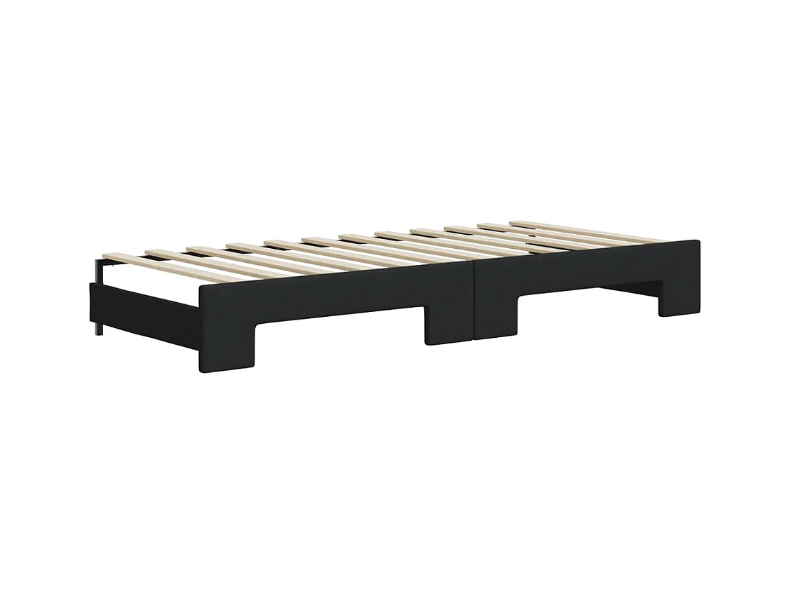 Lit de jour avec lit gigogne et matelas noir 80x200 cm tissu