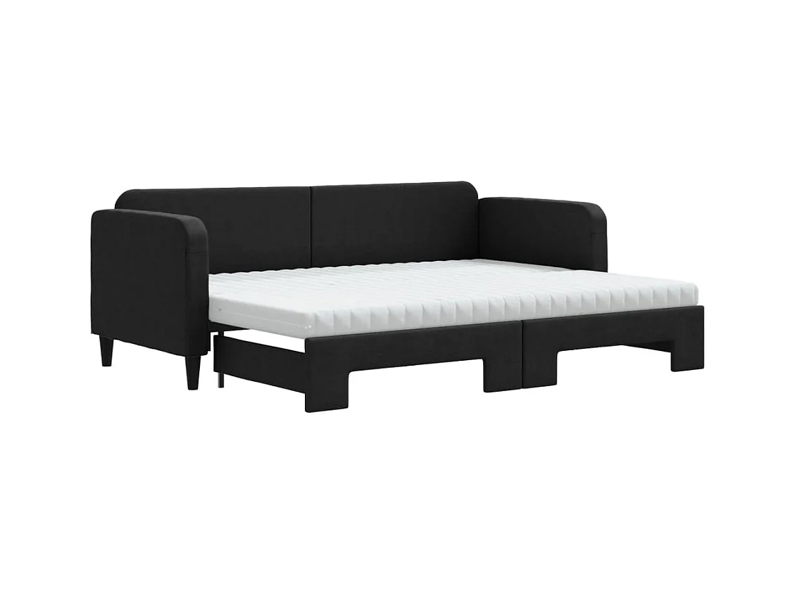 Lit de jour avec lit gigogne et matelas noir 80x200 cm tissu