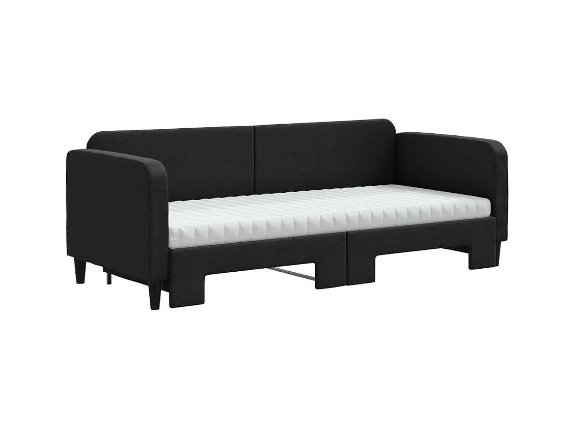 Lit de jour avec lit gigogne et matelas noir 80x200 cm tissu