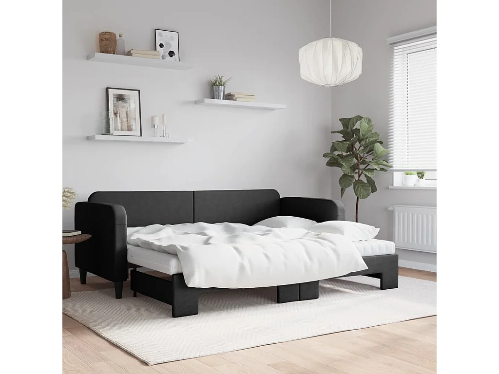 Divano Letto Estraibile con Materassi Nero 80x200 cm Tessuto