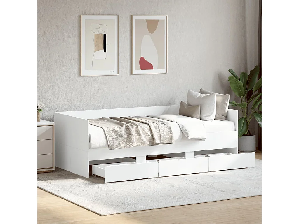 Divano Letto con Cassetti senza Materasso Bianco 100x200 cm