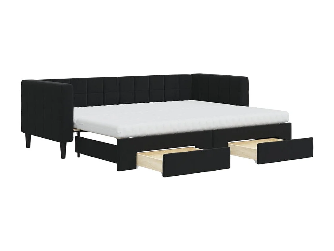 Divano Letto Estraibile con Cassetti Nero 80x200 cm in Velluto