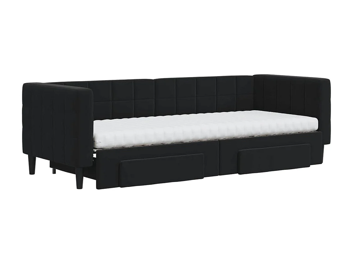 Divano Letto Estraibile con Cassetti Nero 80x200 cm in Velluto