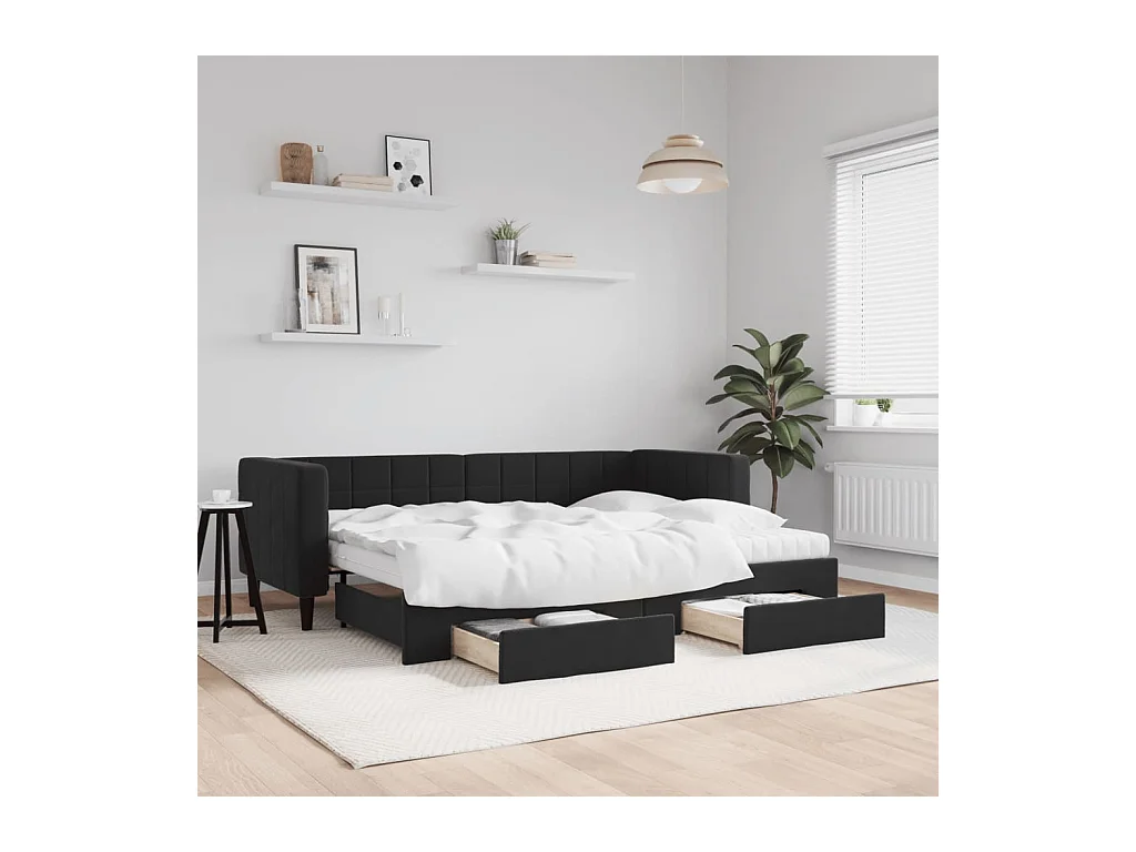 Slaapbank met onderschuifbed en lades 80x200 cm fluweel zwart