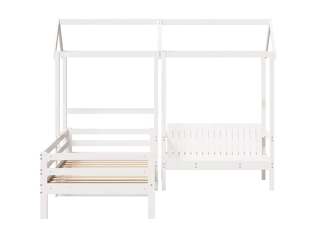 Ensemble de lit de jour et de banc avec toit sans matelas blanc