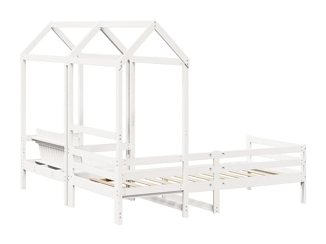 Ensemble de lit de jour et de banc avec toit sans matelas blanc
