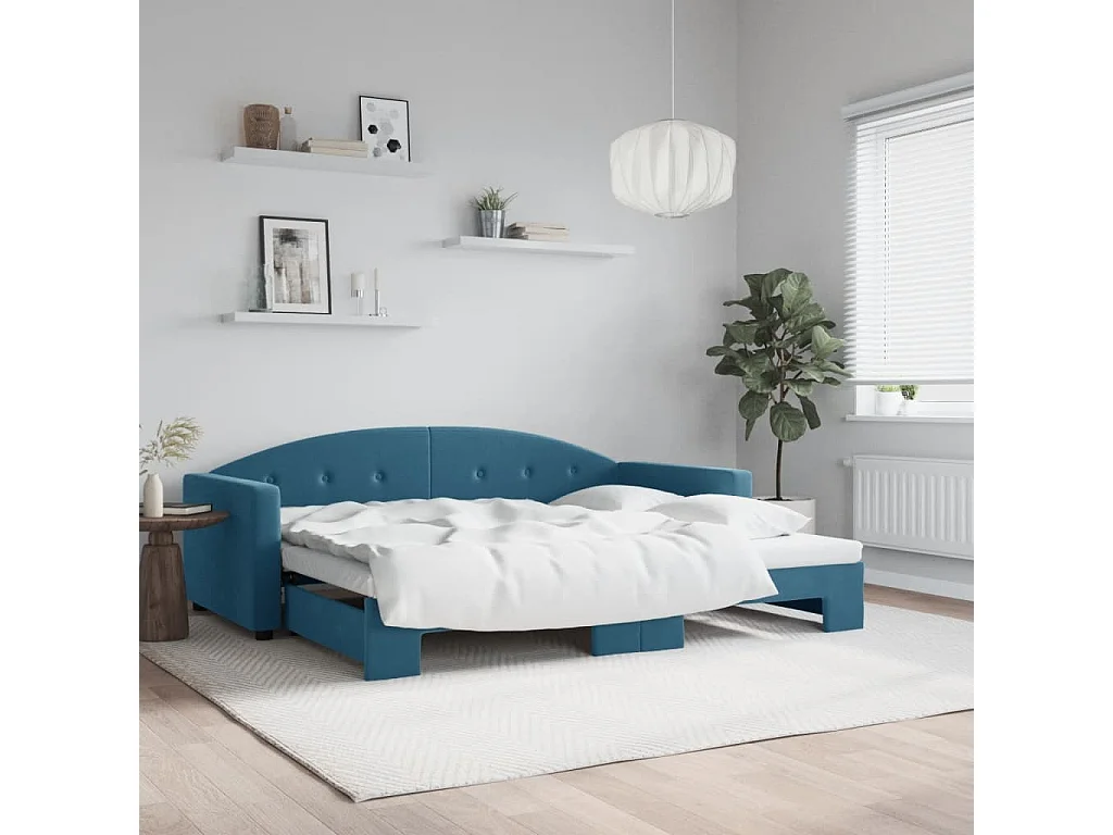 Divano Letto con Letto Estraibile Blu 90x200 cm in Velluto