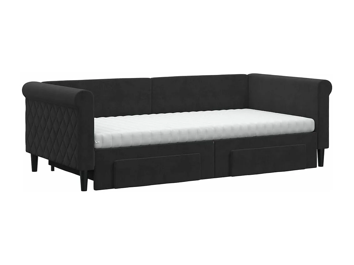 Sofá cama nido con cajones terciopelo negro 90x190 cm