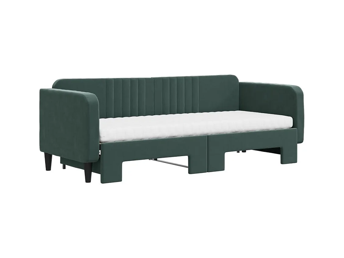 Tagesbett Ausziehbar mit Matratzen Dunkelgrün 80x200 cm Samt