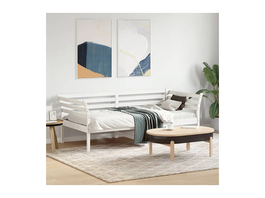 Lit de jour sans matelas blanc 90x190 cm bois de pin massif