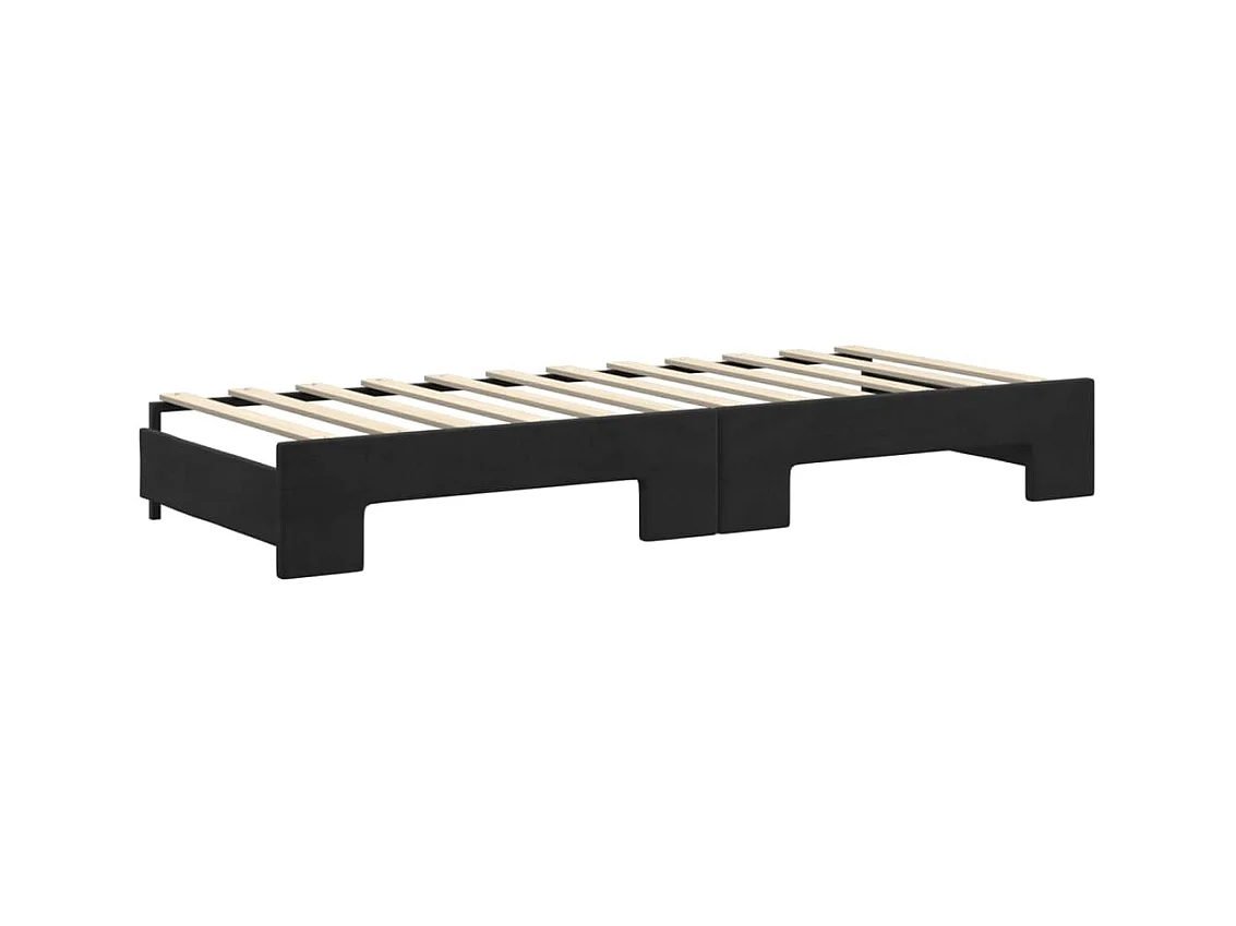 Lit de jour avec lit gigogne et matelas noir 80x200 cm velours