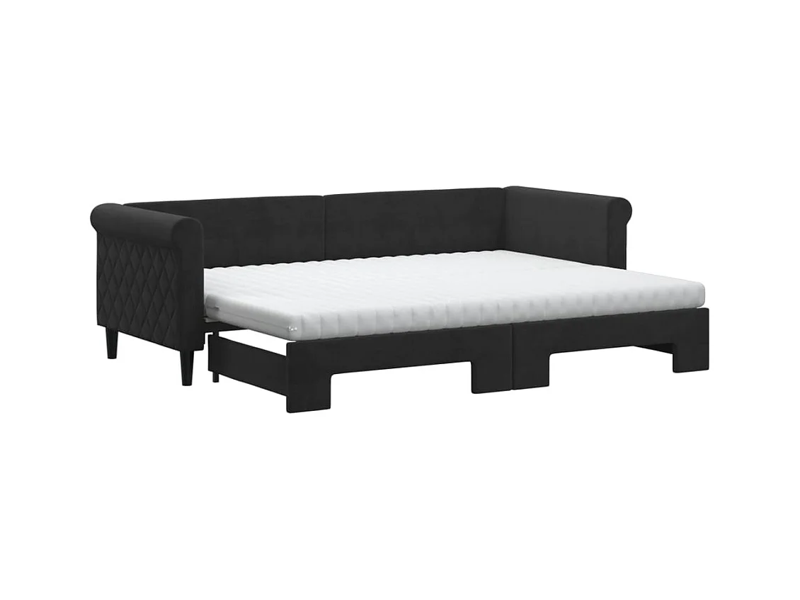 Lit de jour avec lit gigogne et matelas noir 80x200 cm velours