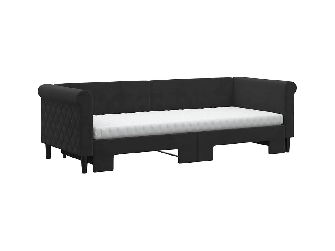 Lit de jour avec lit gigogne et matelas noir 80x200 cm velours