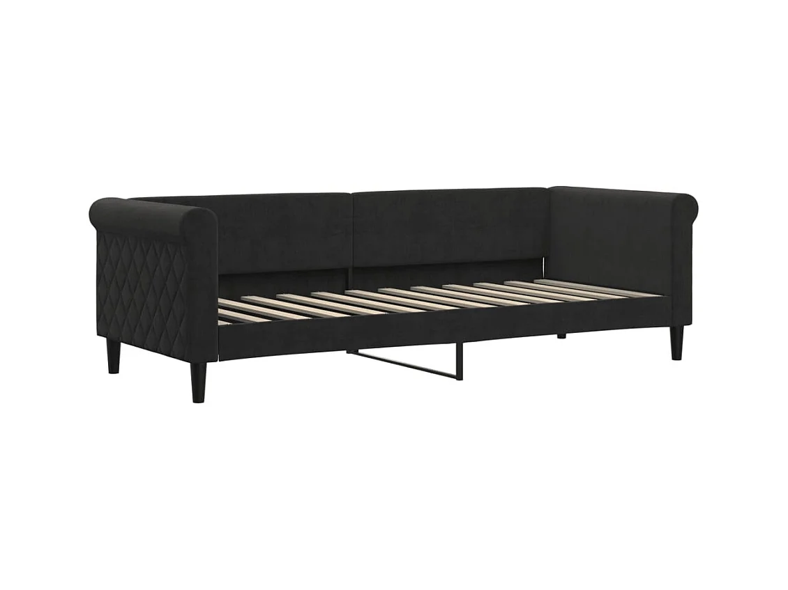 Lit de jour avec lit gigogne et matelas noir 80x200 cm velours