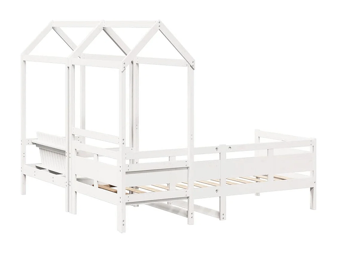 Tagesbett und Bank mit Dach Weiß 90x190 cm Kiefernholz
