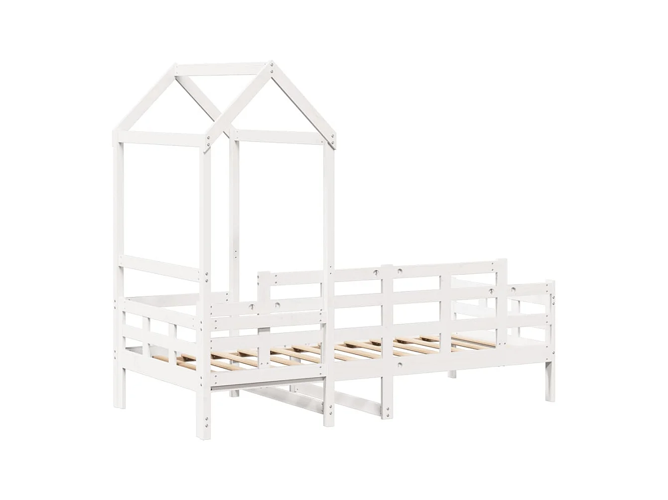 Dormeuse con Tetto 90x190 cm Bianco in Legno Massello di Pino