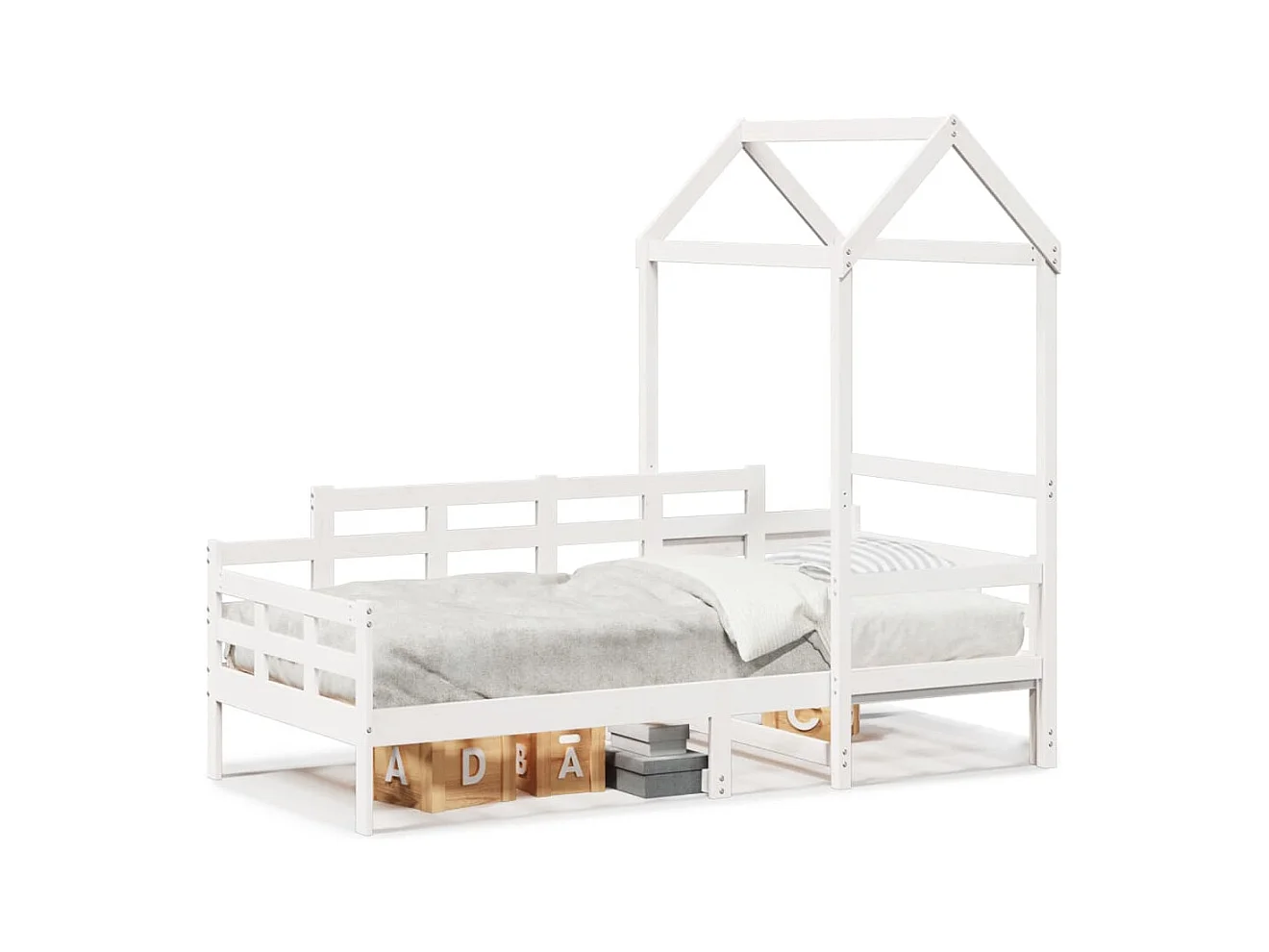 Dormeuse con Tetto 90x190 cm Bianco in Legno Massello di Pino