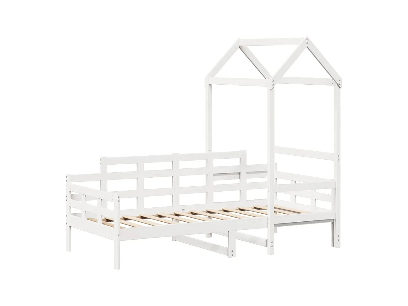 Dormeuse con Tetto 90x190 cm Bianco in Legno Massello di Pino
