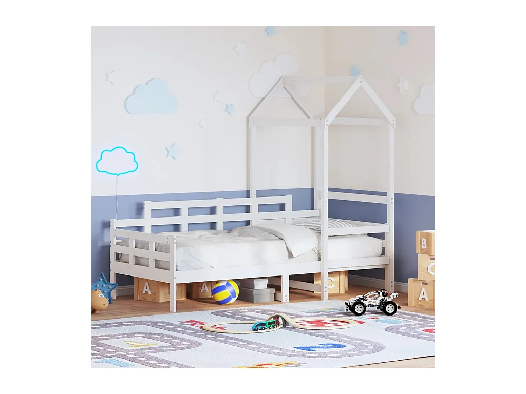 Dormeuse con Tetto 90x190 cm Bianco in Legno Massello di Pino