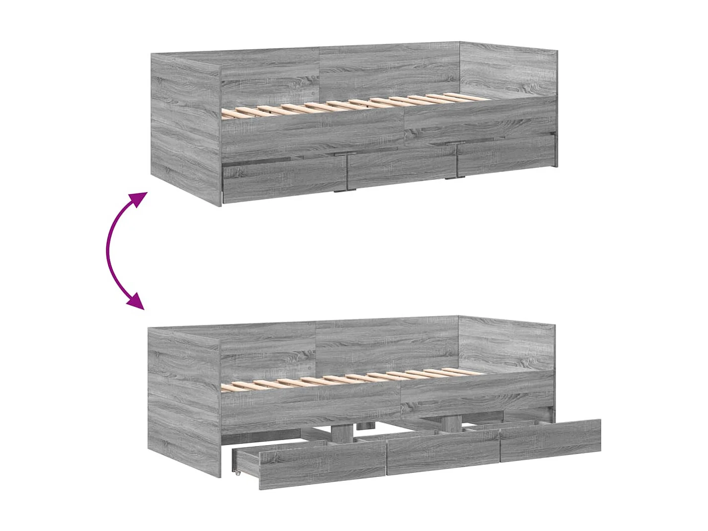 Sofá-cama com gavetas sem colchão 100x200 cm cinzento sonoma