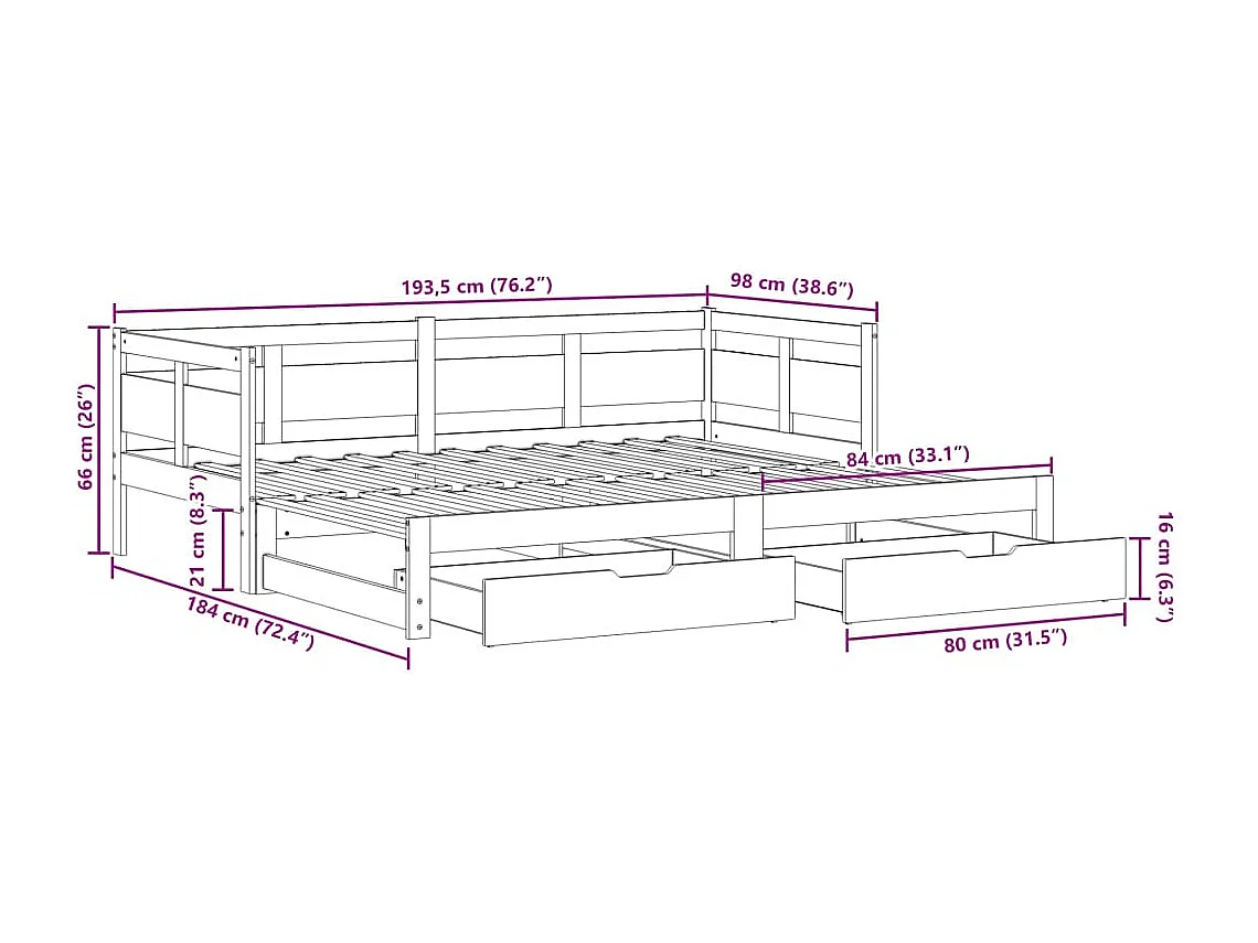 Divano Letto Estraibile con Cassetti senza Materasso 90x190 cm