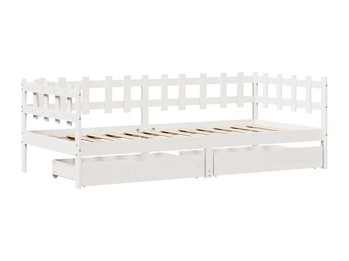 Lit de jour et tiroirs sans matelas blanc 90x190 cm bois massif